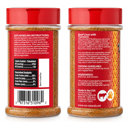 Back of Northwest Naturals Functional Freeze Dried Dog & Cat Food Topper Beef Liver with Turmeric 4.5-oz