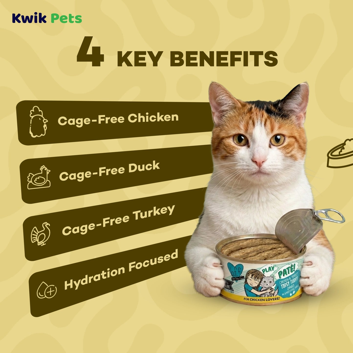 Key Benefits of Weruva B.F.F. PLAY Paté Chicken & Turkey Topsy Turvy Dinner in a Hydrating Purée Wet Cat Food 2.8-oz