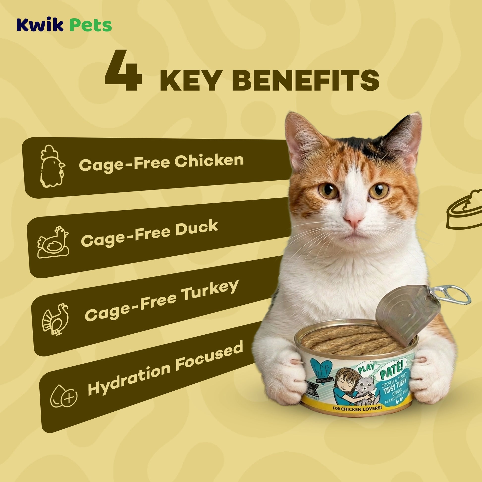 Key Benefits of Weruva B.F.F. PLAY Paté Chicken & Turkey Topsy Turvy Dinner in a Hydrating Purée Wet Cat Food 2.8-oz