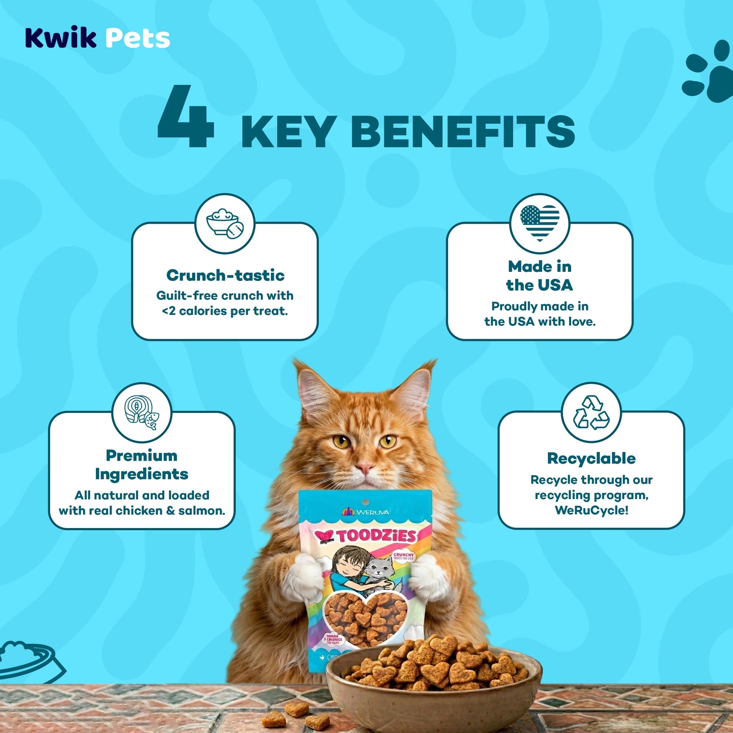 Key Benefits of Weruva B.F.F. Toodzies Crunchy Chicken & Salmon Cat Treats 2-oz