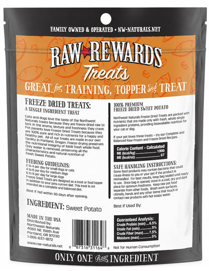 Back of Northwest Naturals Raw Rewards Freeze Dried Dog & Cat Treats Sweet Potato 2-oz