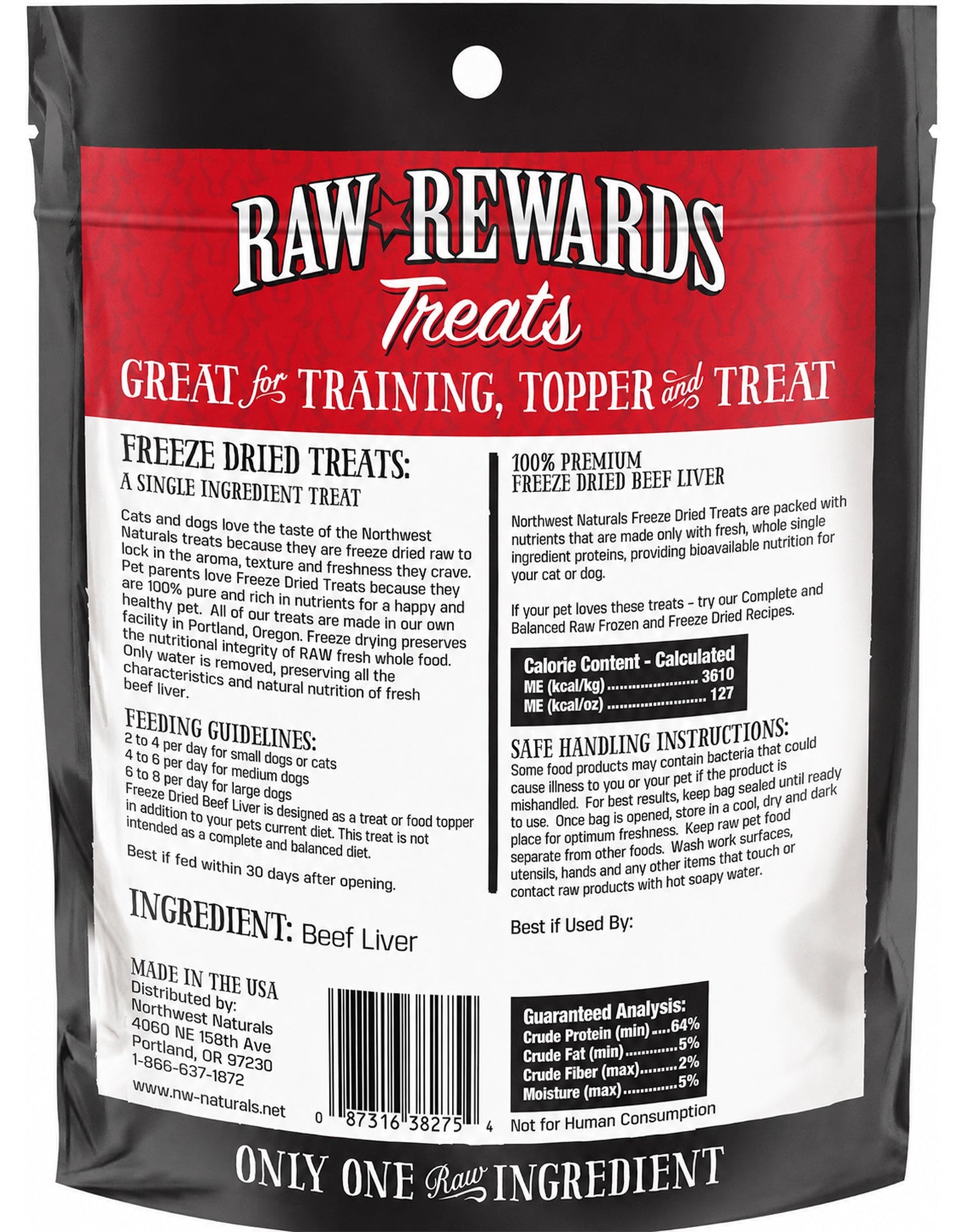 Back of Northwest Naturals Raw Rewards Freeze Dried Dog & Cat Treats Beef Liver 3-oz