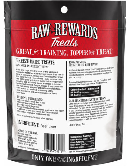Back of Northwest Naturals Raw Rewards Freeze Dried Dog & Cat Treats Beef Liver 3-oz