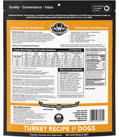 Back of Northwest Naturals Freeze Dried Raw Diet Dog Food Turkey Recipe 12-oz