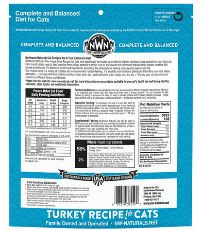 Back of Northwest Naturals Freeze Dried Raw Diet Cat Food Turkey Recipe 11-oz