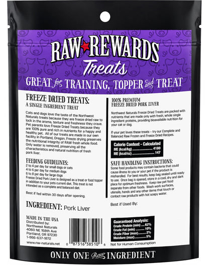 Back of Northwest Naturals Raw Rewards Freeze Dried Dog & Cat Treats Pork Liver 10-oz