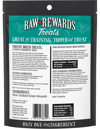 Back of Northwest Naturals Raw Rewards Freeze Dried Dog & Cat Treats Green Mussels 2-oz
