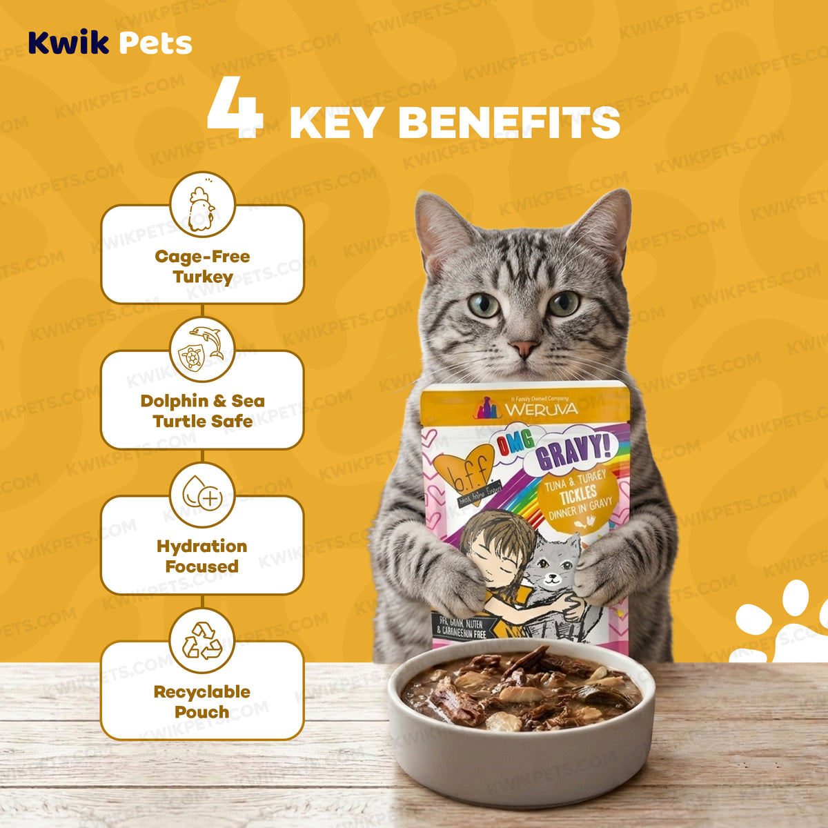 benefits of Weruva B.F.F. OMG Tuna & Turkey Tickles Dinner in Gravy Wet Cat Food Pouches 3-oz
