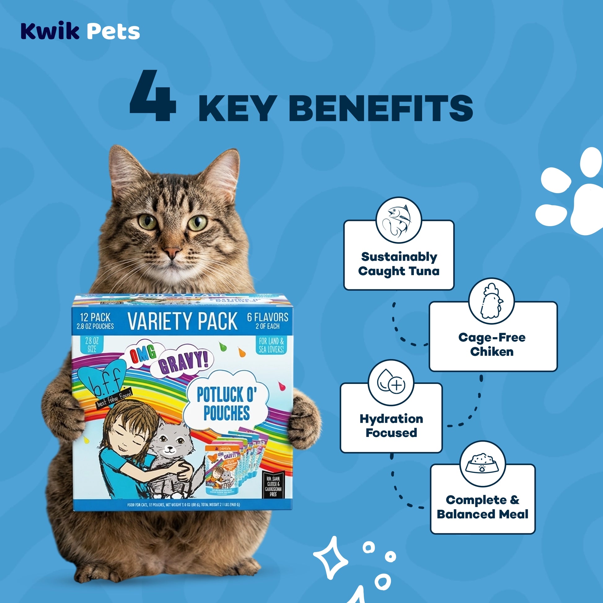 Key Benefits of Weruva B.F.F. OMG Potluck O' Pouches Variety Pack Wet Cat Food 2.8-oz Pouches 12 Count