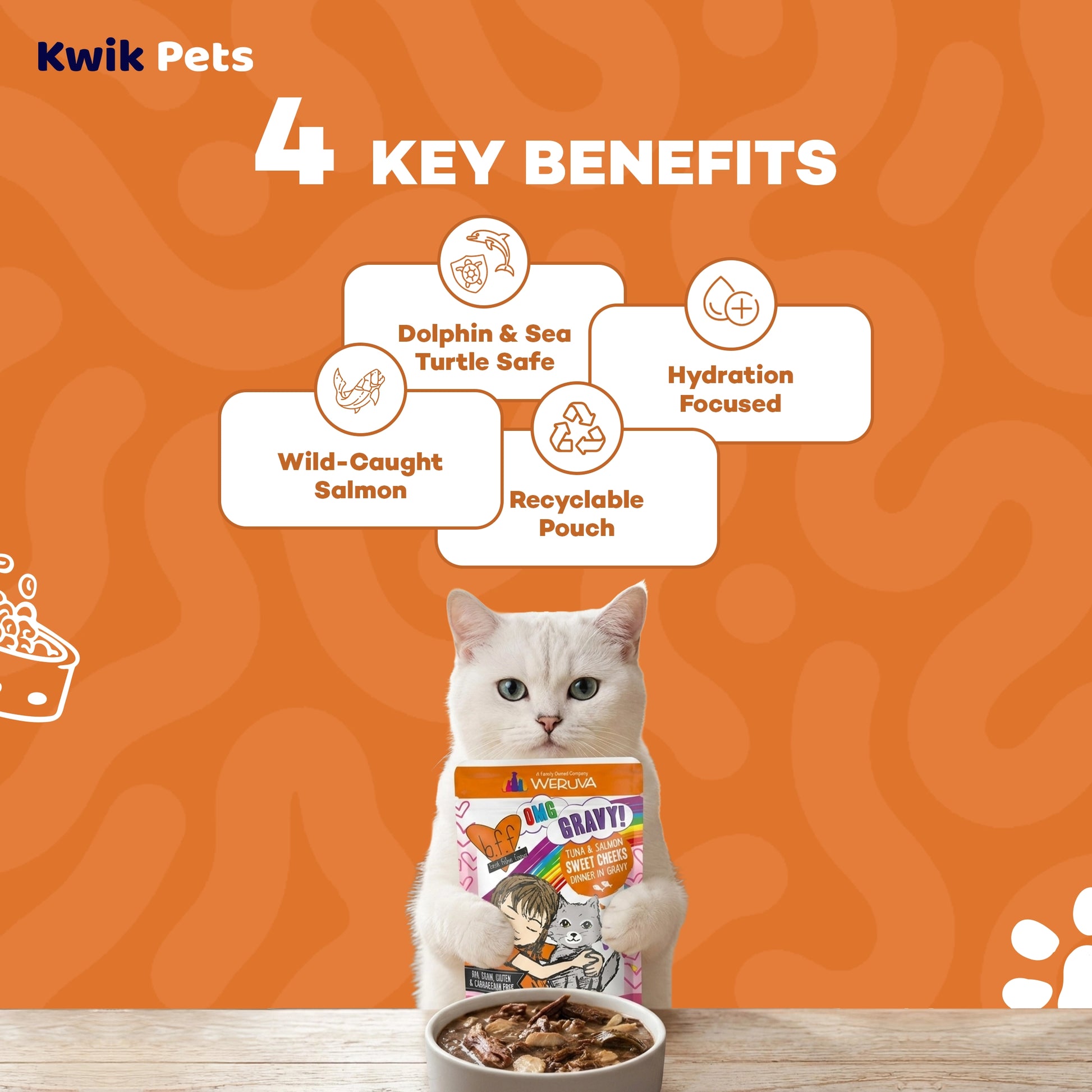 Key Benefits of Weruva B.F.F. OMG Tuna & Salmon Sweet Cheeks Dinner in Gravy Wet Cat Food Pouches 3-oz