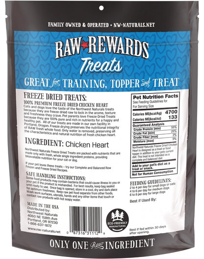 Back of Northwest Naturals Raw Rewards Freeze Dried Dog & Cat Treats Chicken Heart 3-oz