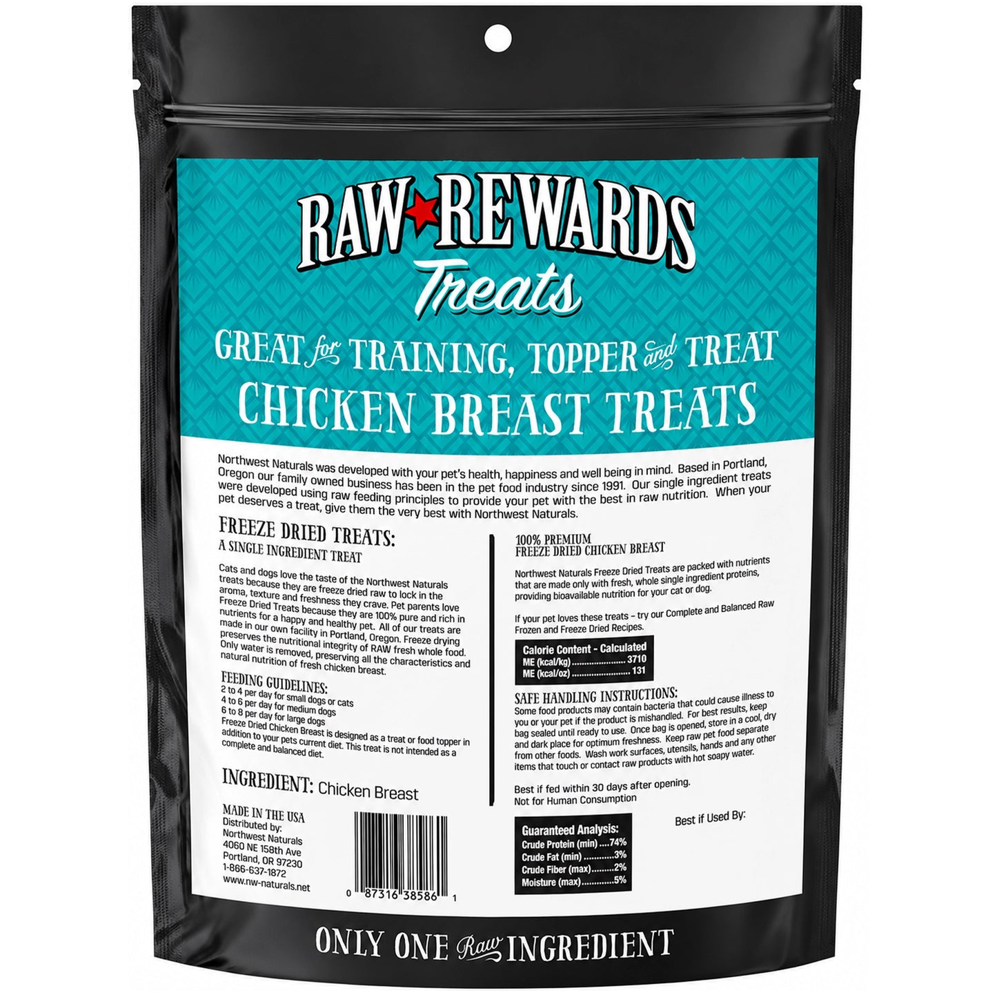 Back of Northwest Naturals Raw Rewards Freeze Dried Dog & Cat Treats Chicken Breast 10-oz
