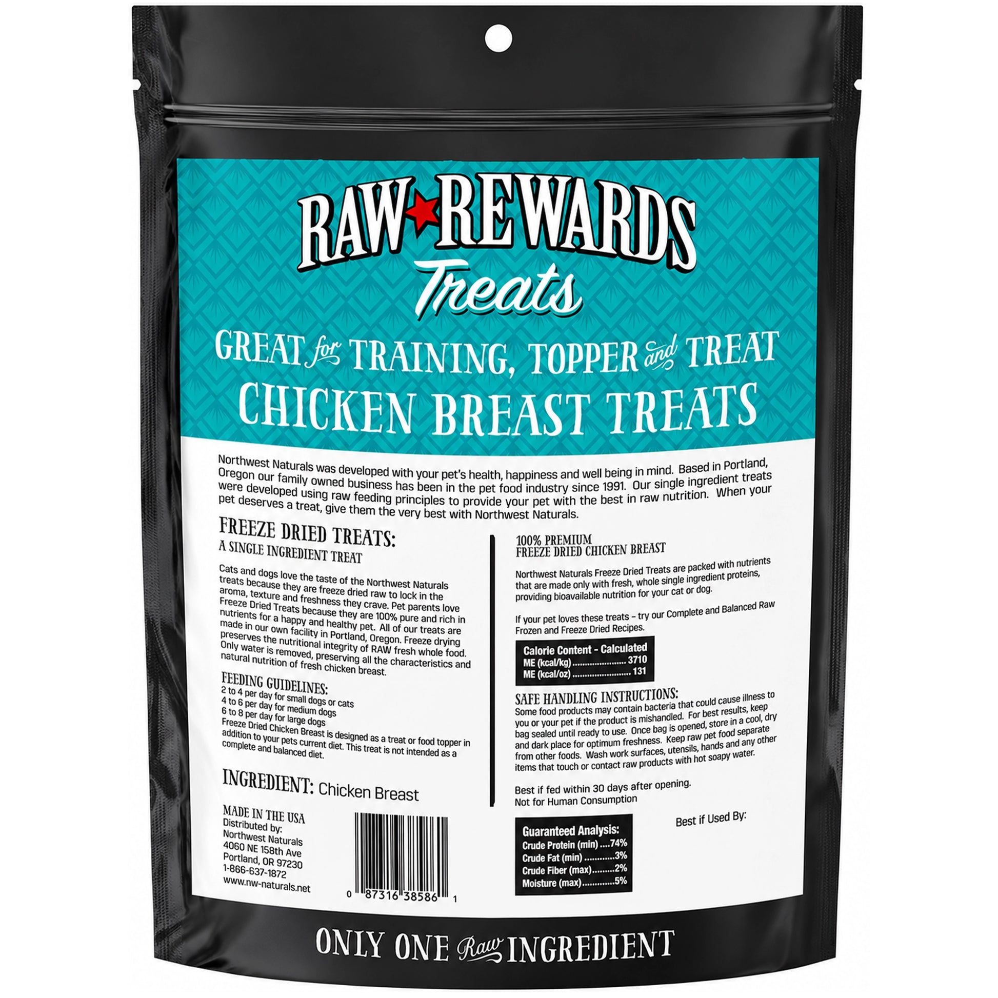 Back of Northwest Naturals Raw Rewards Freeze Dried Dog & Cat Treats Chicken Breast 10-oz