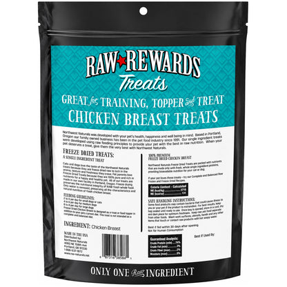 Back of Northwest Naturals Raw Rewards Freeze Dried Dog & Cat Treats Chicken Breast 10-oz