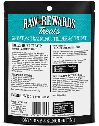 Back of Northwest Naturals Raw Rewards Freeze Dried Dog & Cat Treats Chicken Breast 3-oz