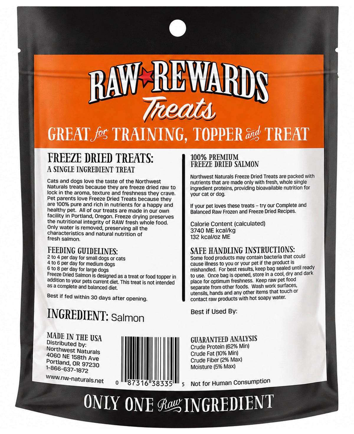 Back of Northwest Naturals Raw Rewards Freeze Dried Dog & Cat Treats Salmon 2.5-oz