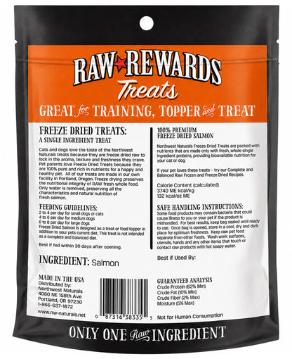 Back of Northwest Naturals Raw Rewards Freeze Dried Dog & Cat Treats Salmon 2.5-oz