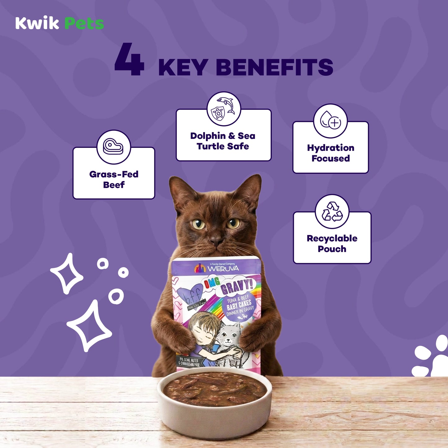 Key Benefits of Weruva B.F.F. OMG Tuna & Beef Baby Cakes Dinner in Gravy Wet Cat Food Pouches 3-oz
