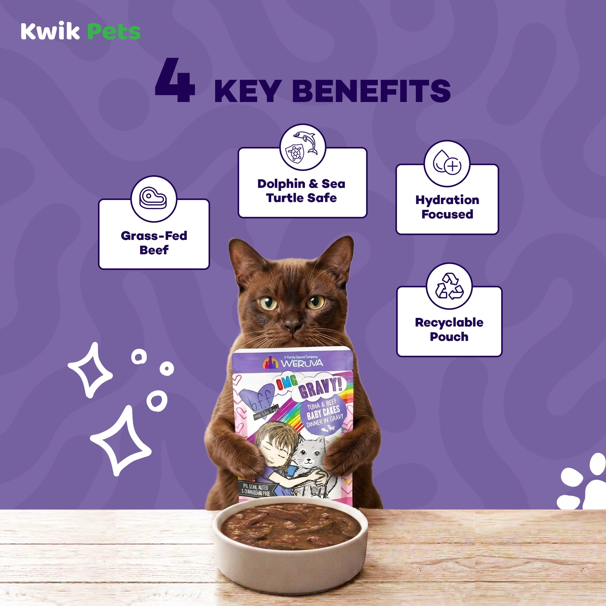 Key Benefits of Weruva B.F.F. OMG Tuna & Beef Baby Cakes Dinner in Gravy Wet Cat Food Pouches 3-oz