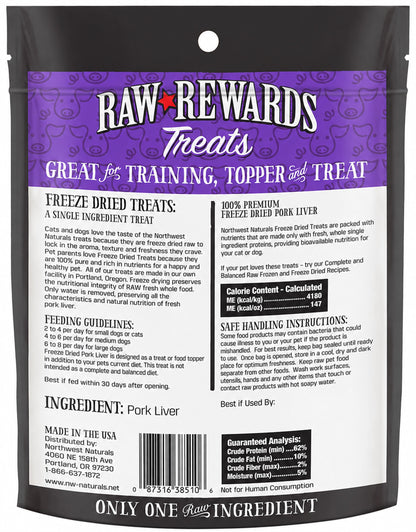 Back of Northwest Naturals Raw Rewards Freeze Dried Dog & Cat Treats Pork Liver 3-oz