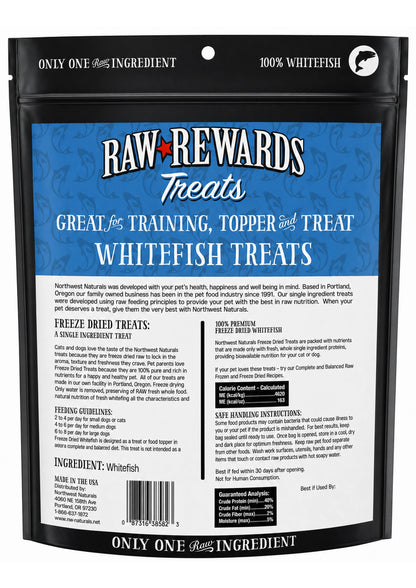 Back of Northwest Naturals Raw Rewards Freeze Dried Dog & Cat Treats Whitefish 2.5-oz