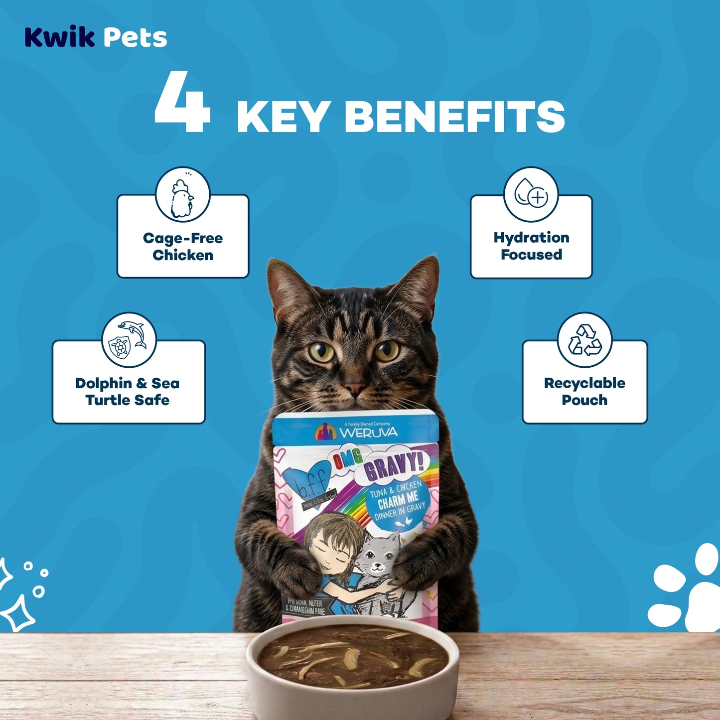 Key Benefits of Weruva B.F.F. OMG Tuna & Chicken Charm Me Dinner in Gravy Wet Cat Food Pouches 3-oz