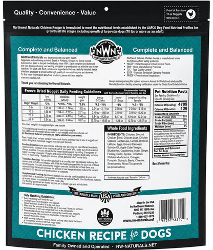 Back of Northwest Naturals Freeze Dried Raw Diet Dog Food Chicken Recipe 12-oz