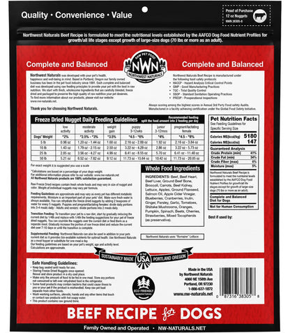 Back of Northwest Naturals Freeze Dried Raw Diet Dog Food Beef Recipe 12-oz