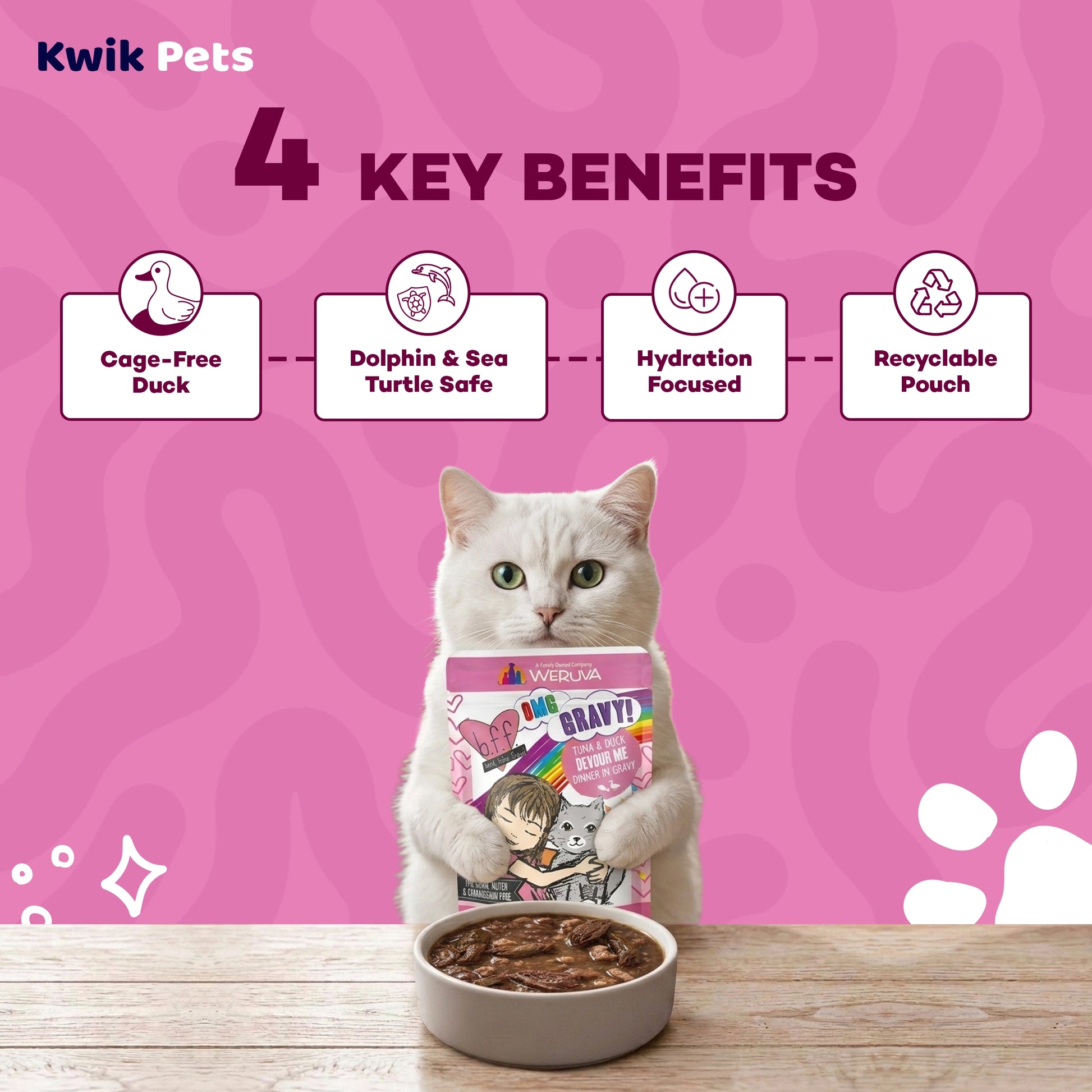 Key Benefits of Weruva B.F.F. OMG Tuna & Duck Devour Me Dinner in Gravy Wet Cat Food Pouches 3-oz