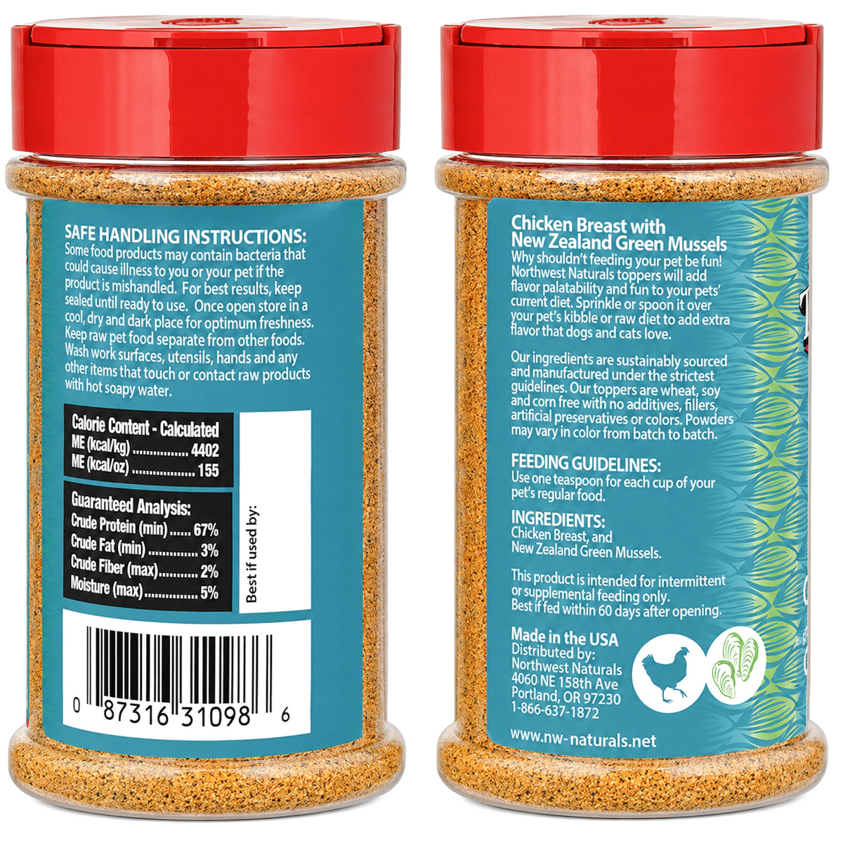 Back of Northwest Naturals Functional Freeze Dried Dog & Cat Food Topper Chicken Breast with Green Mussels 5-oz