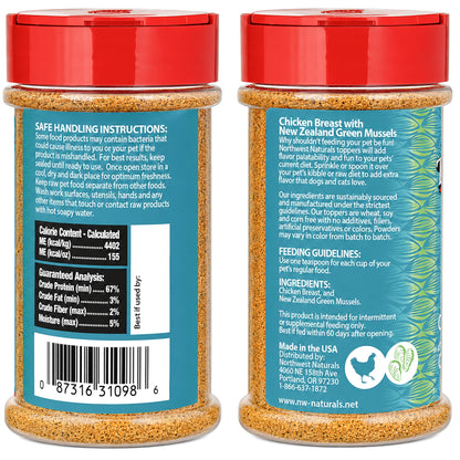 Back of Northwest Naturals Functional Freeze Dried Dog & Cat Food Topper Chicken Breast with Green Mussels 5-oz