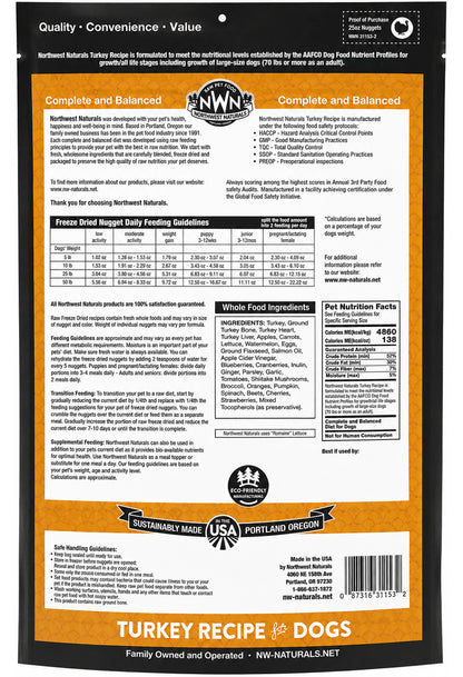 Back of Northwest Naturals Freeze Dried Raw Diet Dog Food Turkey Recipe 25-oz