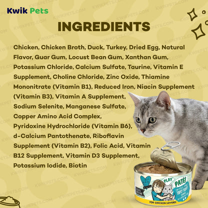 Nutrition of Weruva B.F.F. PLAY Paté Chicken & Turkey Topsy Turvy Dinner in a Hydrating Purée Wet Cat Food 2.8-oz