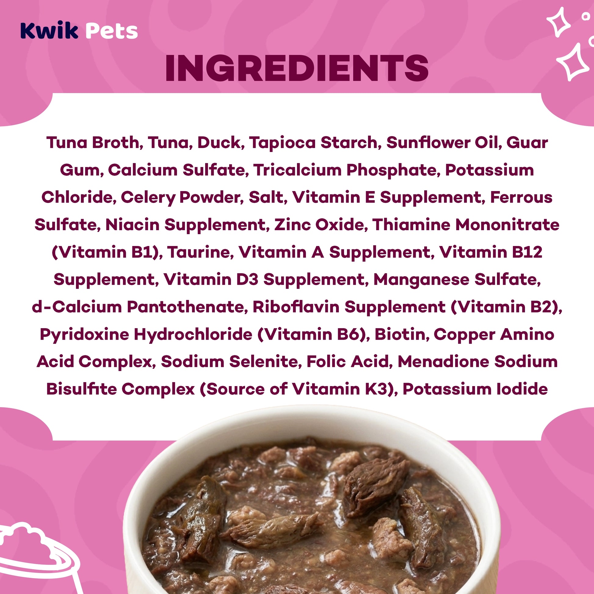 Ingredients info of Weruva B.F.F. OMG Tuna & Duck Devour Me Dinner in Gravy Wet Cat Food Pouches 3-oz