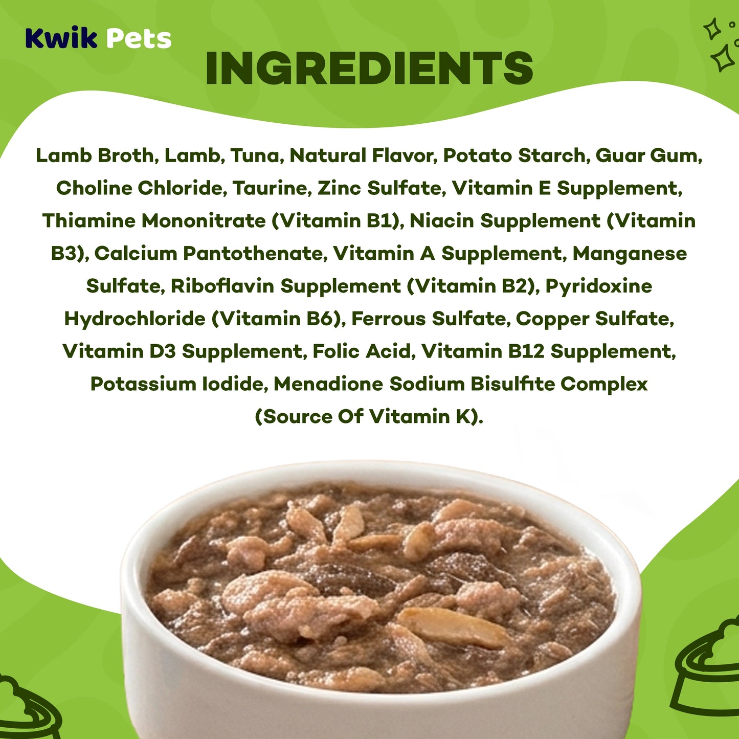 Ingredients info of Weruva B.F.F. OMG Lamb & Tuna Shazaam! Dinner in Gravy Wet Cat Food Pouches 2.8-oz