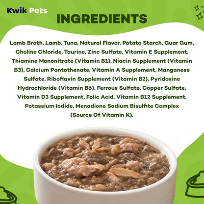Ingredients info of Weruva B.F.F. OMG Lamb & Tuna Shazaam! Dinner in Gravy Wet Cat Food Pouches 2.8-oz