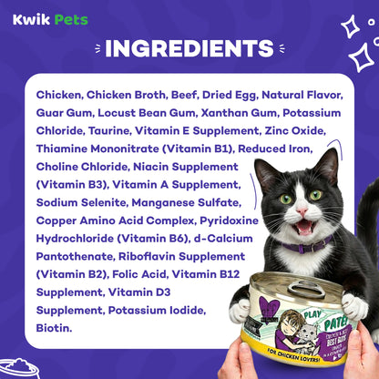 Ingredients info of Weruva B.F.F. PLAY Paté Chicken & Beef Best Buds Dinner in a Hydrating Purée Wet Cat Food 2.8-oz