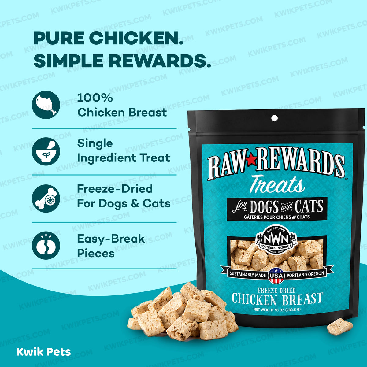 Features of Northwest Naturals Raw Rewards Freeze Dried Dog & Cat Treats Chicken Breast 10-oz