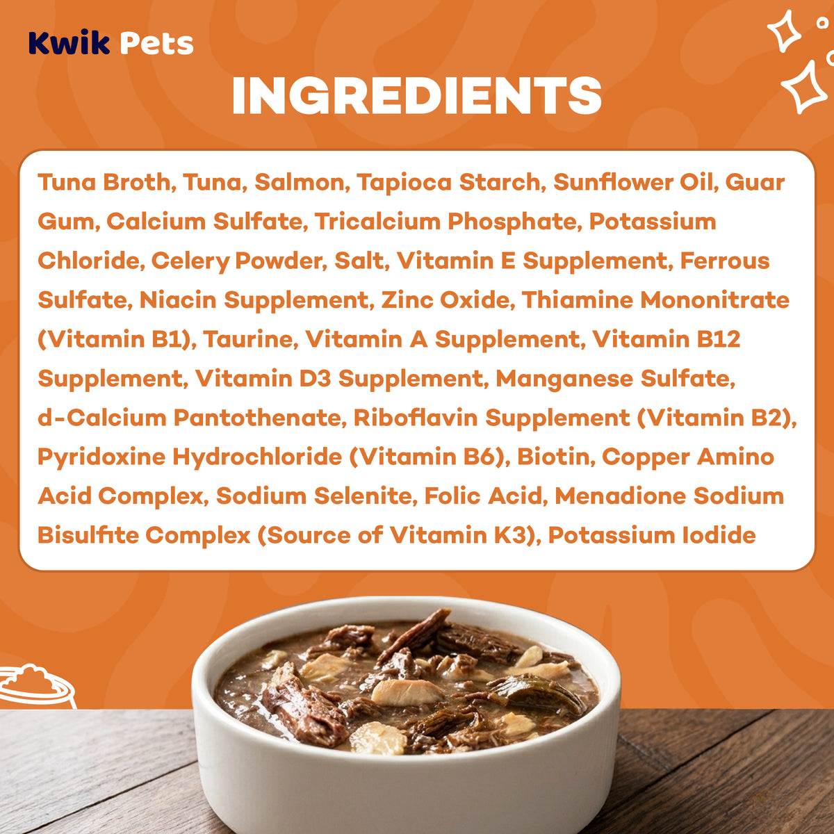 Ingredients info of Weruva B.F.F. OMG Tuna & Salmon Sweet Cheeks Dinner in Gravy Wet Cat Food Pouches 3-oz