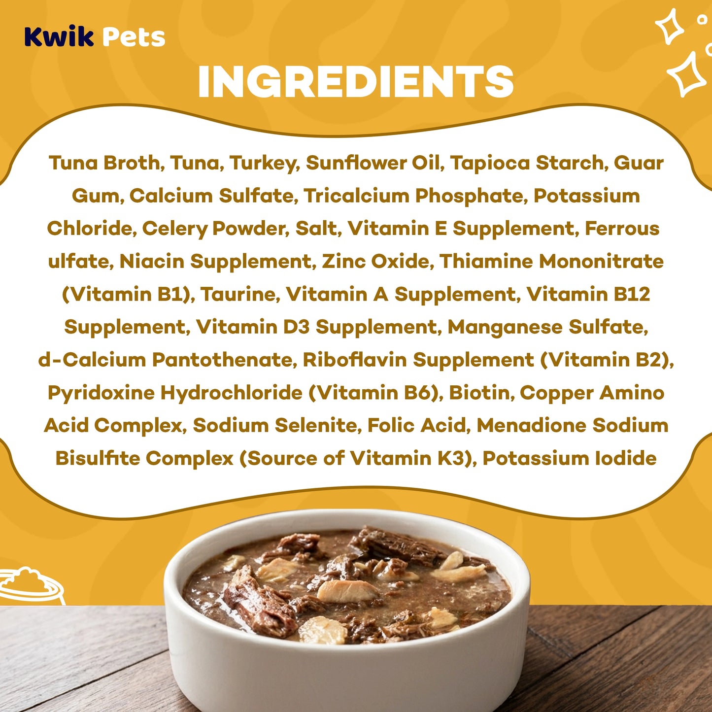 Ingredients info of Weruva B.F.F. OMG Tuna & Turkey Tickles Dinner in Gravy Wet Cat Food Pouches 3-oz