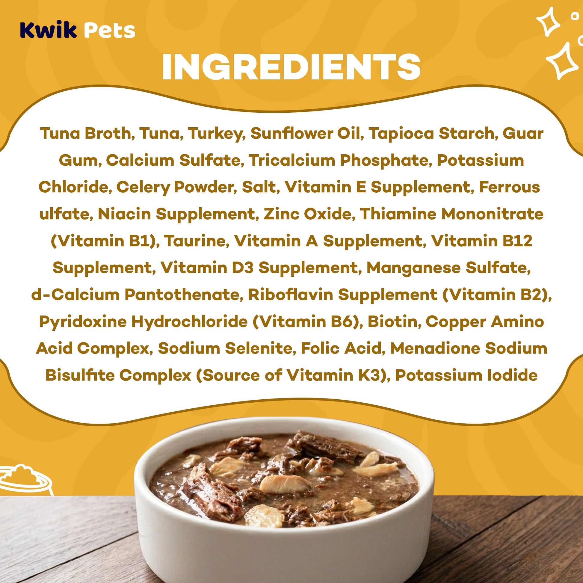 Ingredients info of Weruva B.F.F. OMG Tuna & Turkey Tickles Dinner in Gravy Wet Cat Food Pouches 3-oz