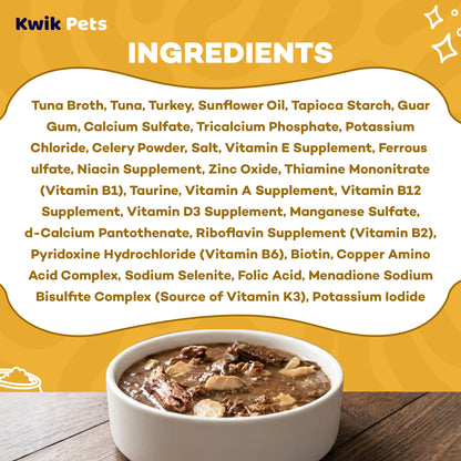 Ingredients info of Weruva B.F.F. OMG Tuna & Turkey Tickles Dinner in Gravy Wet Cat Food Pouches 3-oz