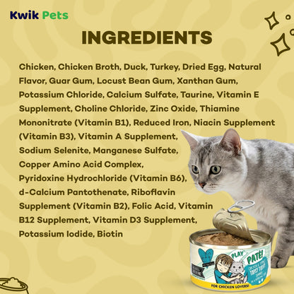 Ingredients info of Weruva B.F.F. PLAY Paté Chicken & Turkey Topsy Turvy Dinner in a Hydrating Purée Wet Cat Food 2.8-oz