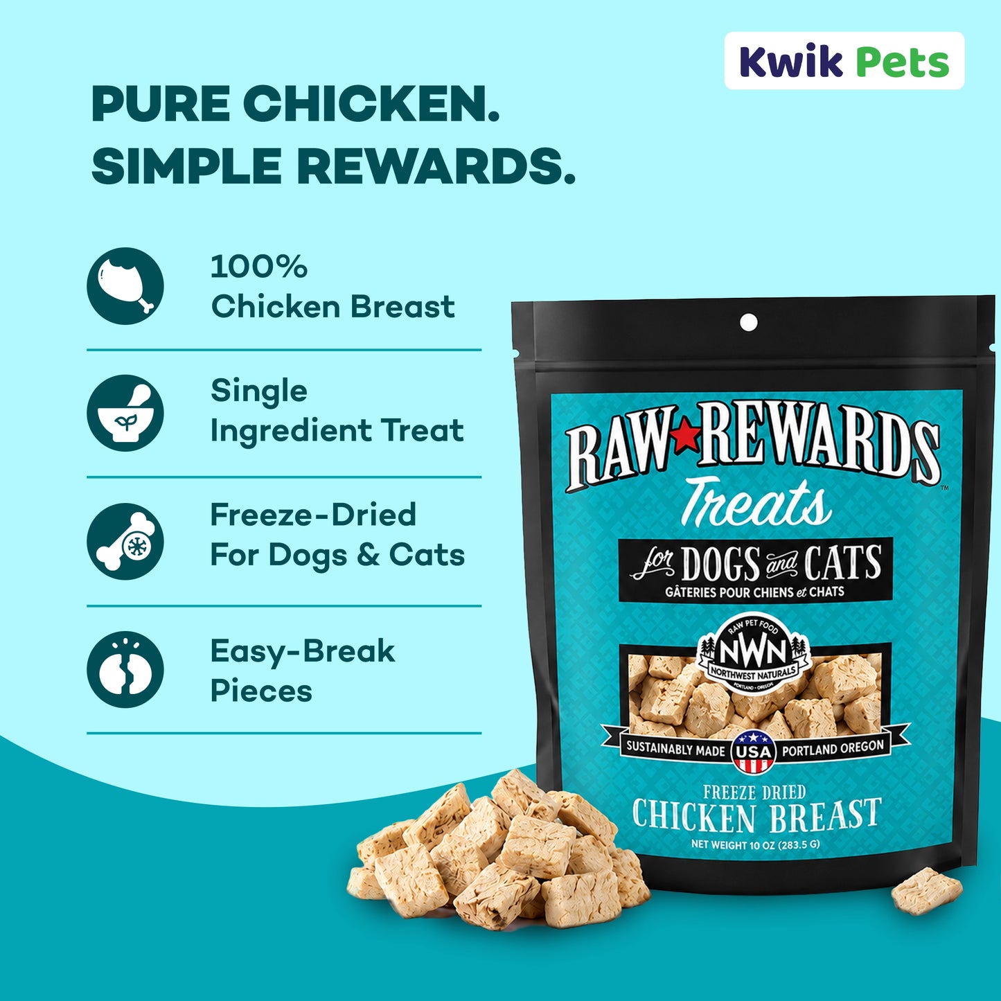 Features of Northwest Naturals Raw Rewards Freeze Dried Dog & Cat Treats Chicken Breast 10-oz