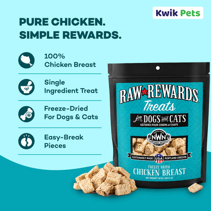 Features of Northwest Naturals Raw Rewards Freeze Dried Dog & Cat Treats Chicken Breast 10-oz