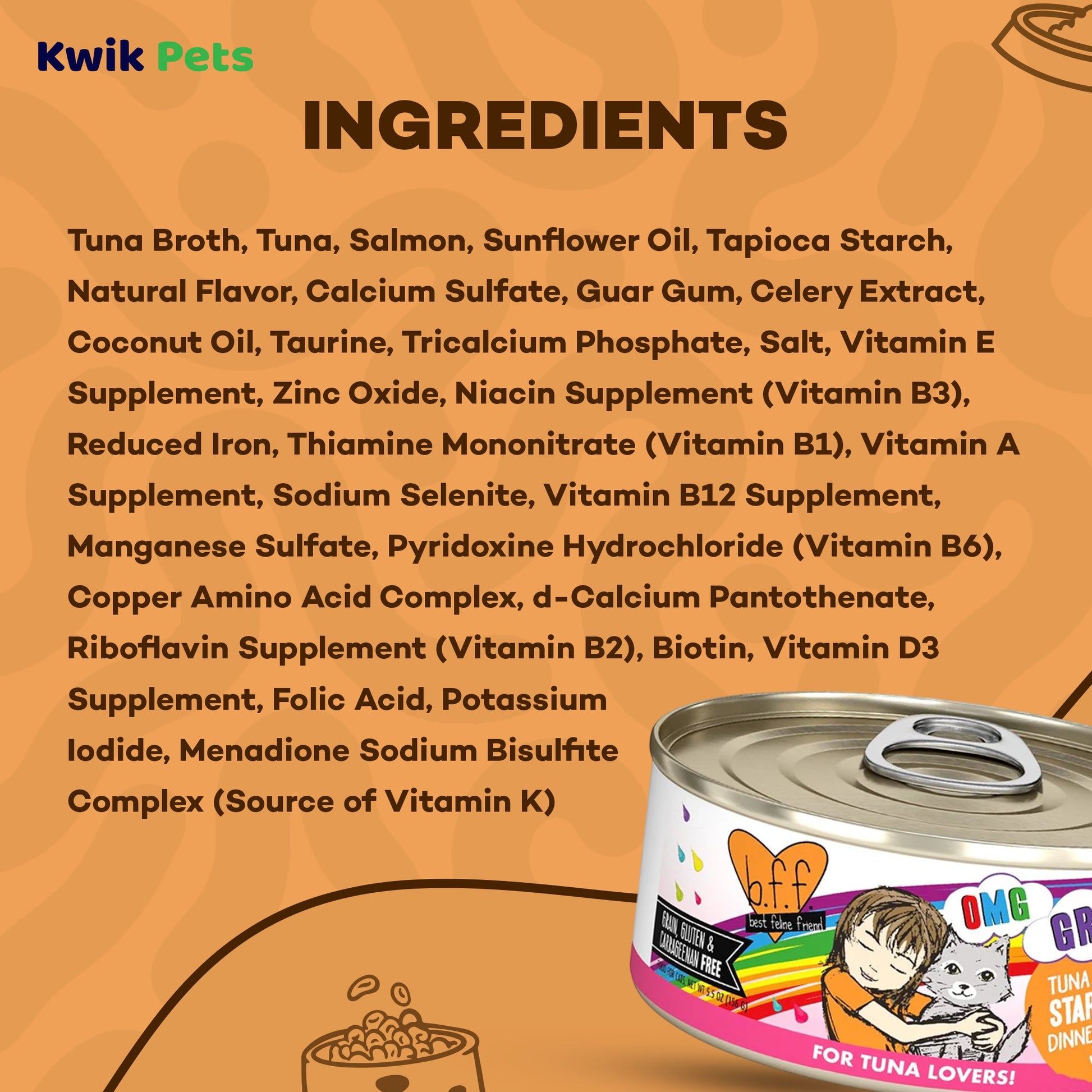 Ingredients info of Weruva B.F.F. OMG Tuna & Salmon Start Me Up Dinner in Gravy Wet Cat Food 2.8-oz