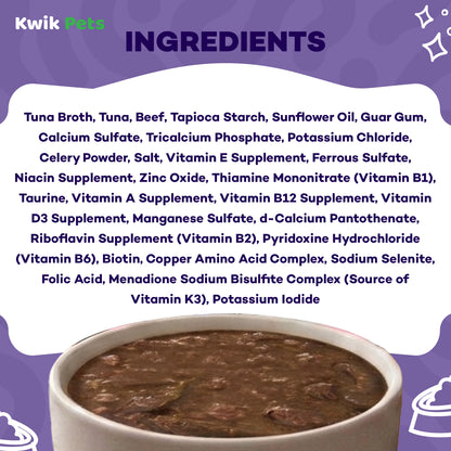 Ingredients info of Weruva B.F.F. OMG Tuna & Beef Baby Cakes Dinner in Gravy Wet Cat Food Pouches 3-oz
