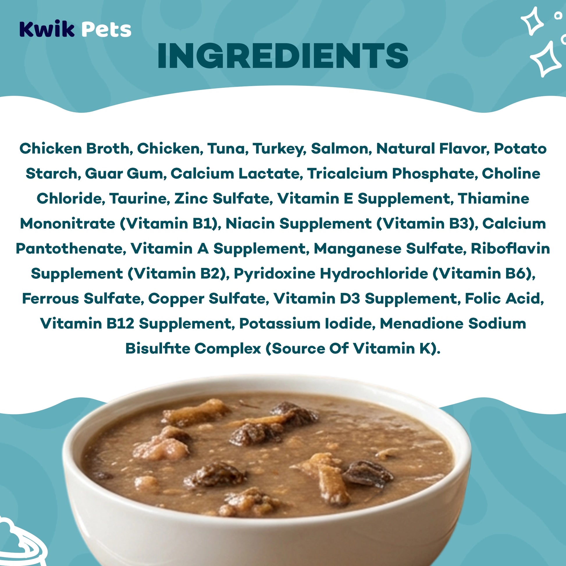 Ingredients info of Weruva B.F.F. OMG Chicken, Turkey & Salmon Purr-Fect Plannin'! Dinner in Gravy Wet Cat Food Pouches 2.8-oz
