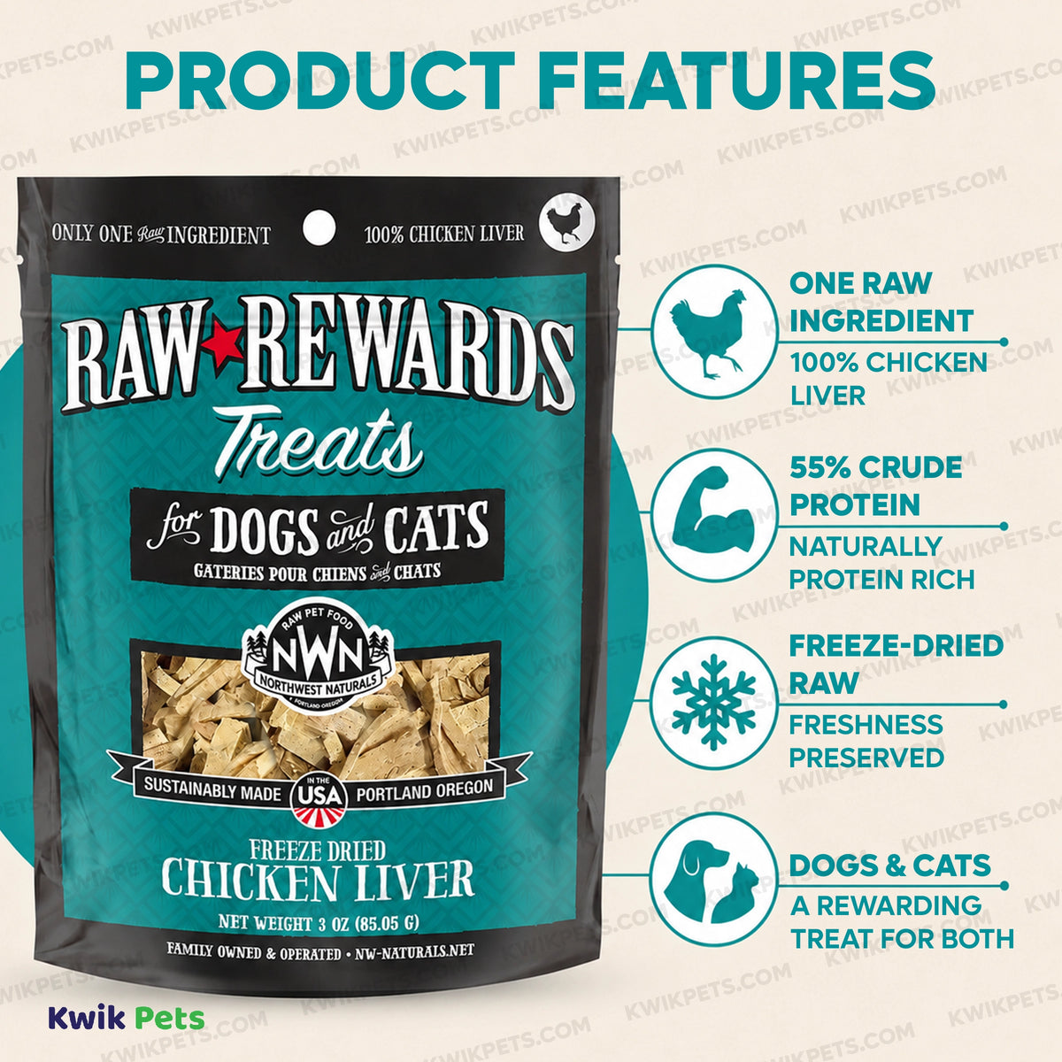 Features of Northwest Naturals Raw Rewards Freeze Dried Dog & Cat Treats Chicken Liver 3-oz