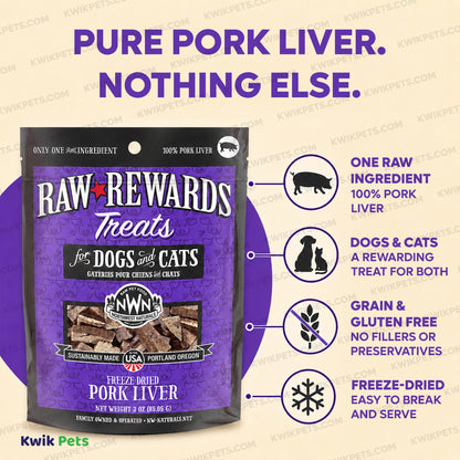 Features of Northwest Naturals Raw Rewards Freeze Dried Dog & Cat Treats Pork Liver 3-oz